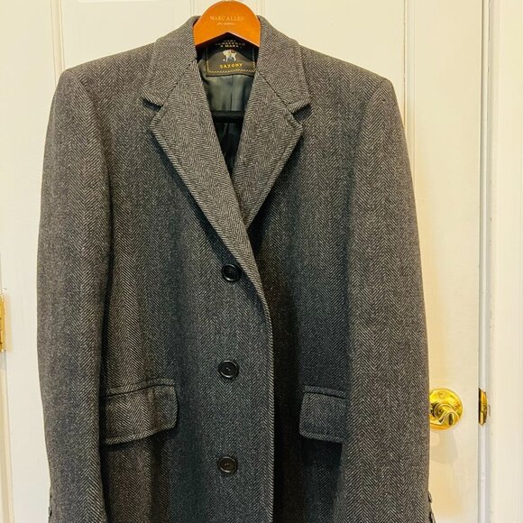 Vintage Hart Schaffner Marx Wallachs Wool Overcoat Herringbone Coat 38 R Medium - Picture 4 of 16
